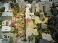 Top view steep hills and sharp curves one-way road Lombard Street, San Francisco